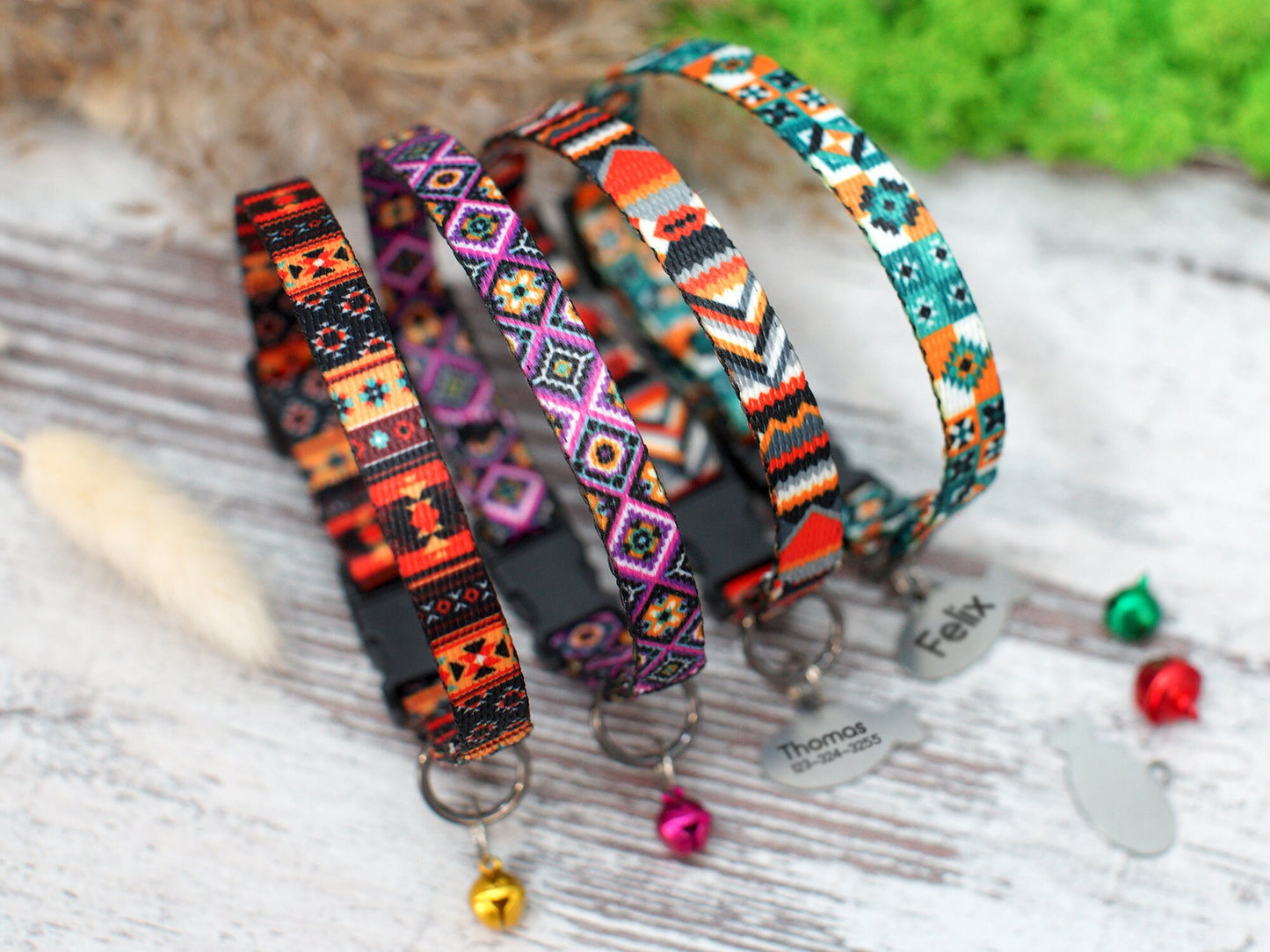 Personalized Breakaway Cat Collar with ID Tag, Tribal Aztec Cat Collar with Bell, Custom Adjustable Cat Collar, Pattern Cat Collar Girl Boy