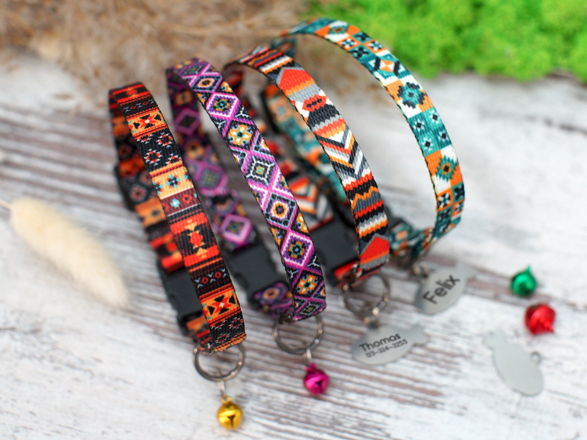 Personalized Breakaway Cat Collar with ID Tag, Tribal Aztec Cat Collar with Bell, Custom Adjustable Cat Collar, Pattern Cat Collar Girl Boy