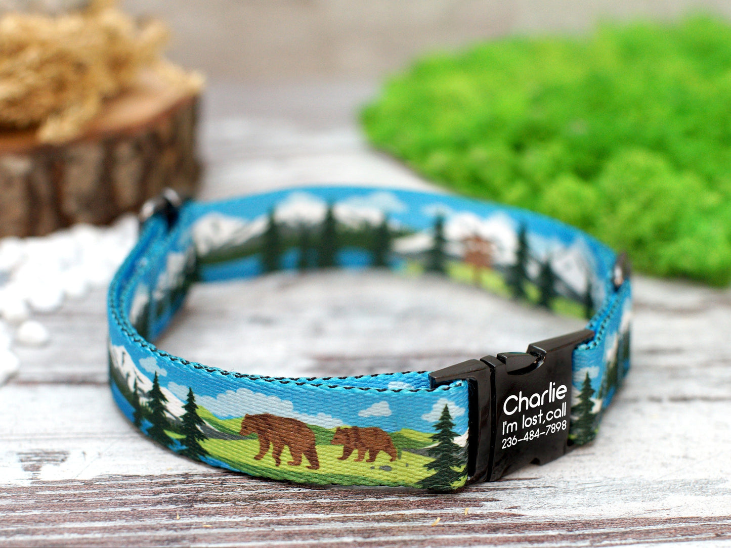 Personalized Dog Collar with Metal Buckle, Nature Pattern Dog Collars, Engraved Pet Collars for Small Medium Large Dogs Puppy