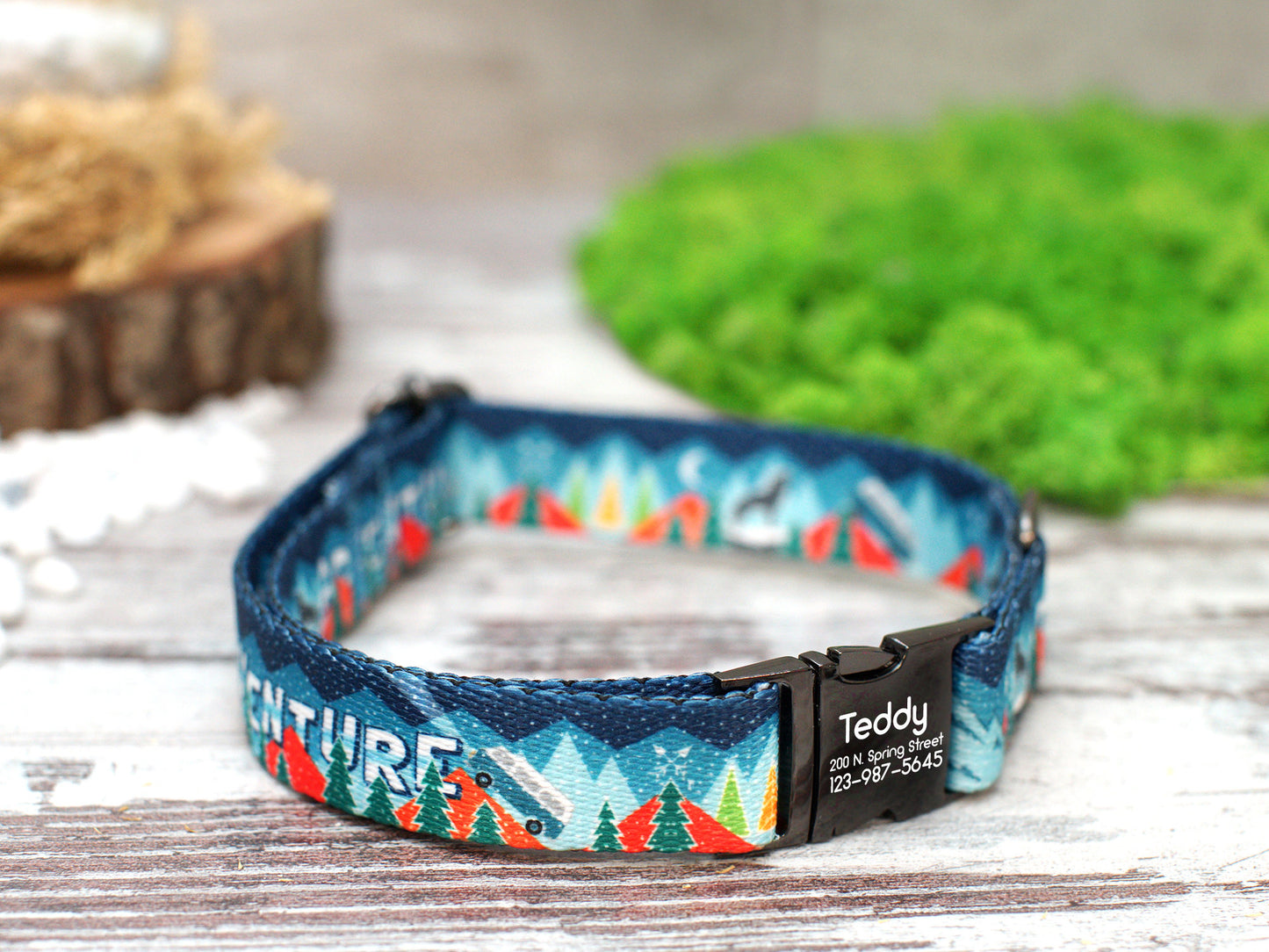 Personalized Dog Collar with Metal Buckle, Nature Pattern Dog Collars, Engraved Pet Collars for Small Medium Large Dogs Puppy