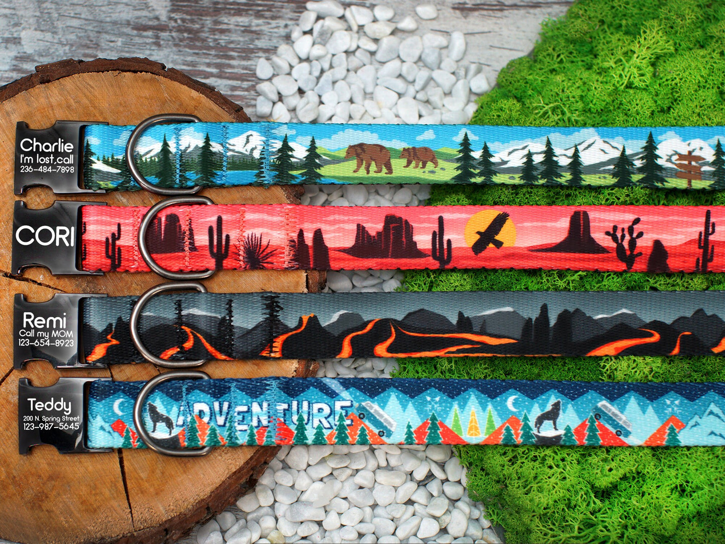 Personalized Dog Collar with Metal Buckle, Nature Pattern Dog Collars, Engraved Pet Collars for Small Medium Large Dogs Puppy