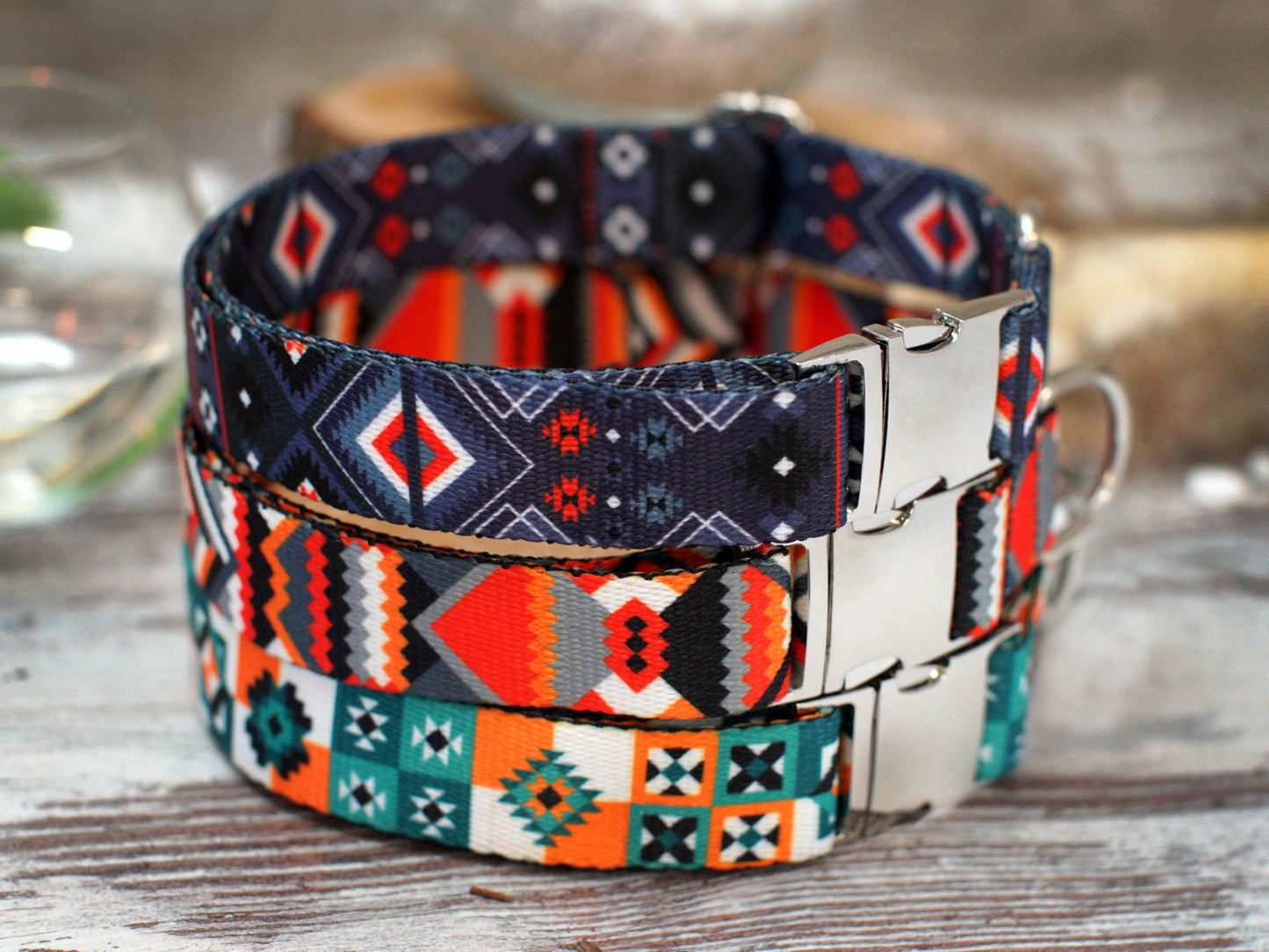 Engraved Dog Collar with Buckle, Custom Dog Collars, Tribal Aztec Pattern Dog Collar, Personalized Pet Collars for Small Large Dogs