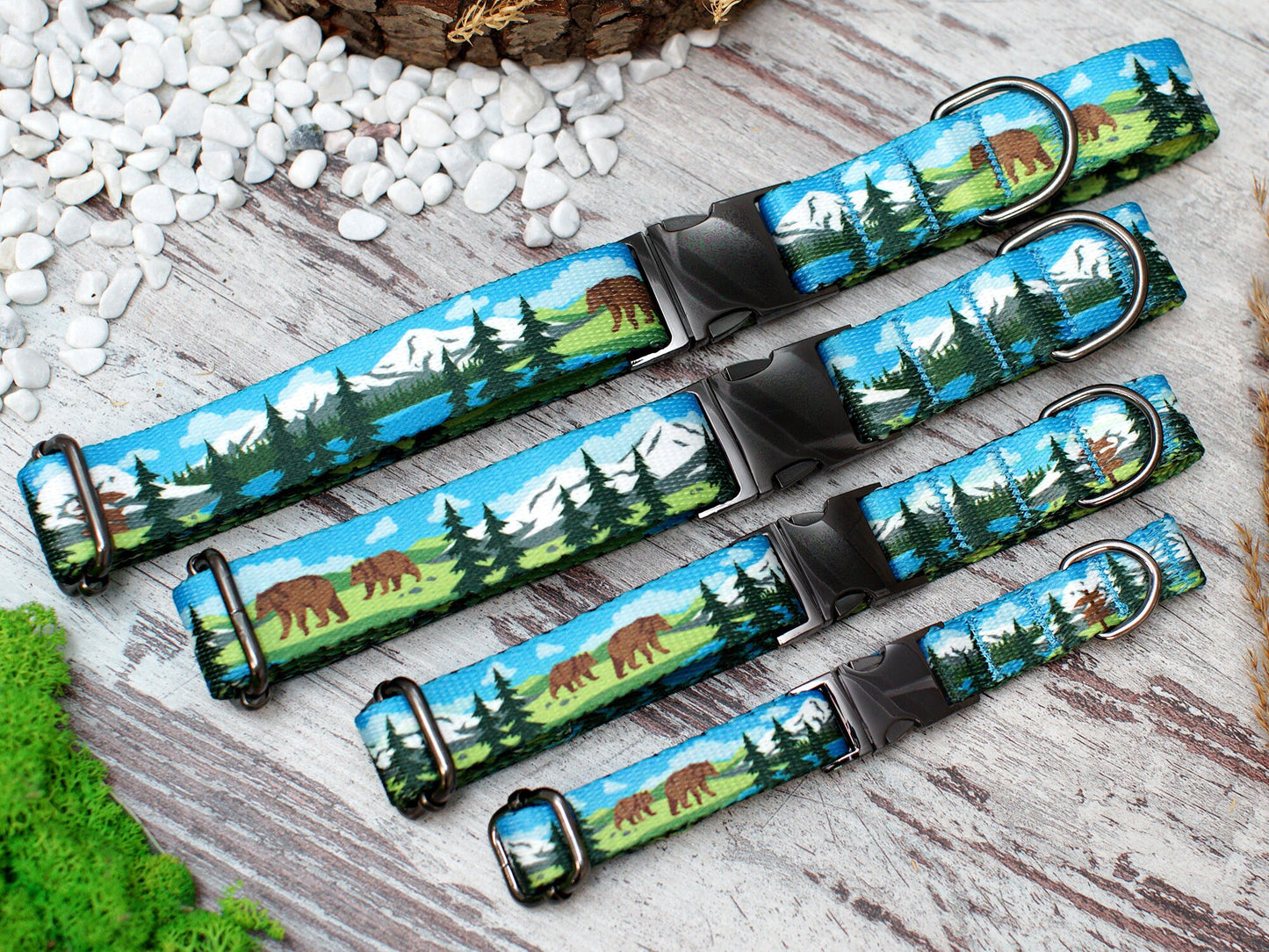 Personalized Dog Collar with Metal Buckle, Nature Pattern Dog Collars, Engraved Pet Collars for Small Medium Large Dogs Puppy