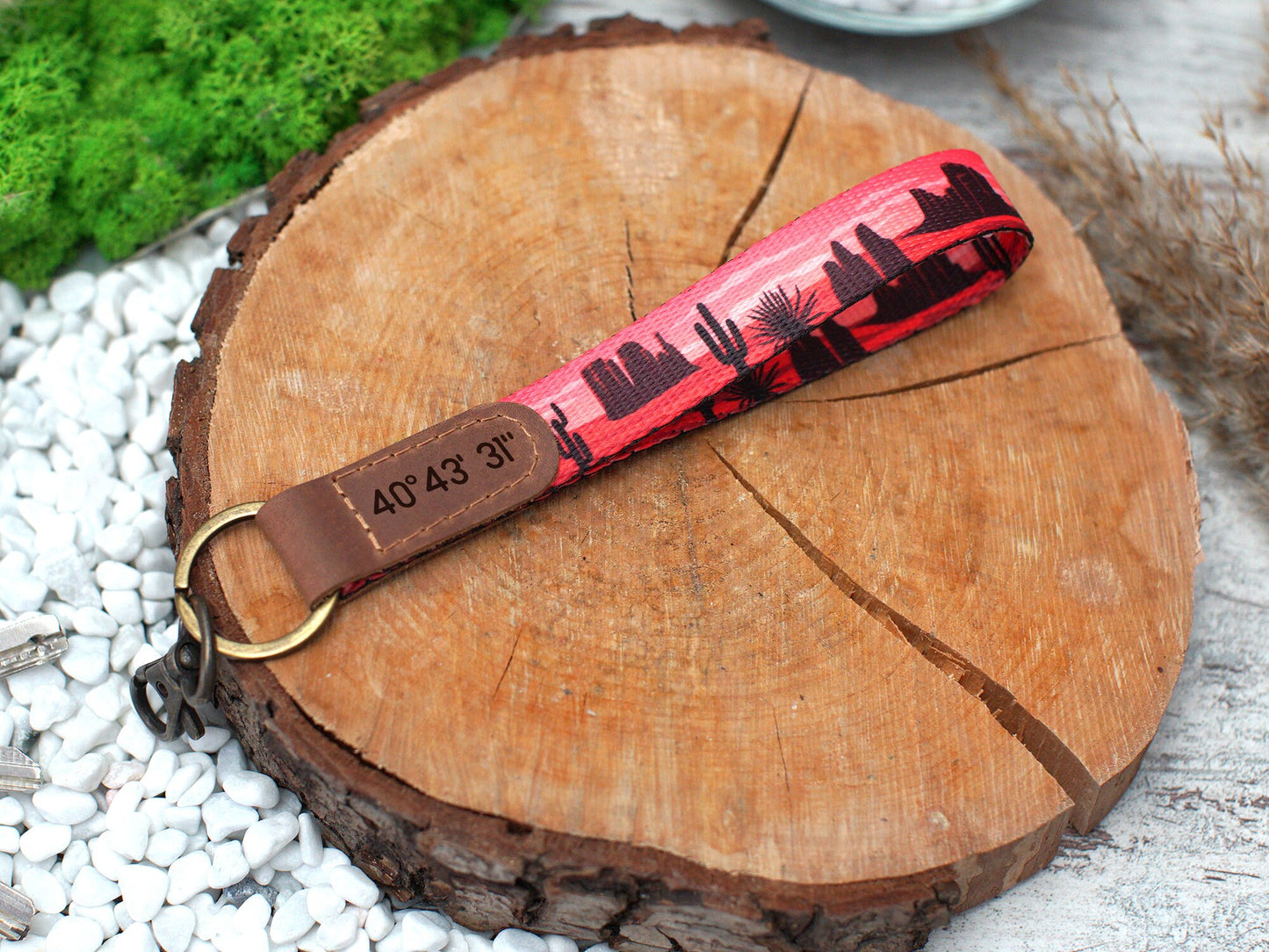 Personalized Wristlet Keychain, Nature Pattern Key Fob, Custom Wrist Key Holder, Bridesmaid Keychain, Wristlet Lanyard Strap, Gifts for Her