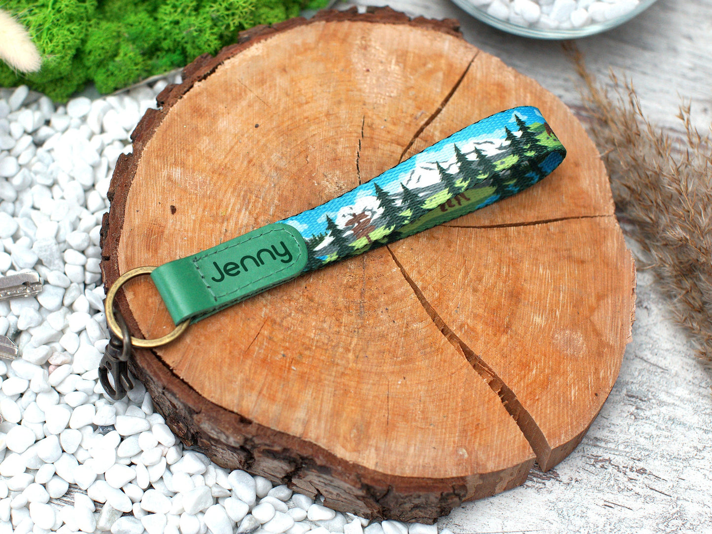 Personalized Wristlet Keychain, Nature Pattern Key Fob, Custom Wrist Key Holder, Bridesmaid Keychain, Wristlet Lanyard Strap, Gifts for Her