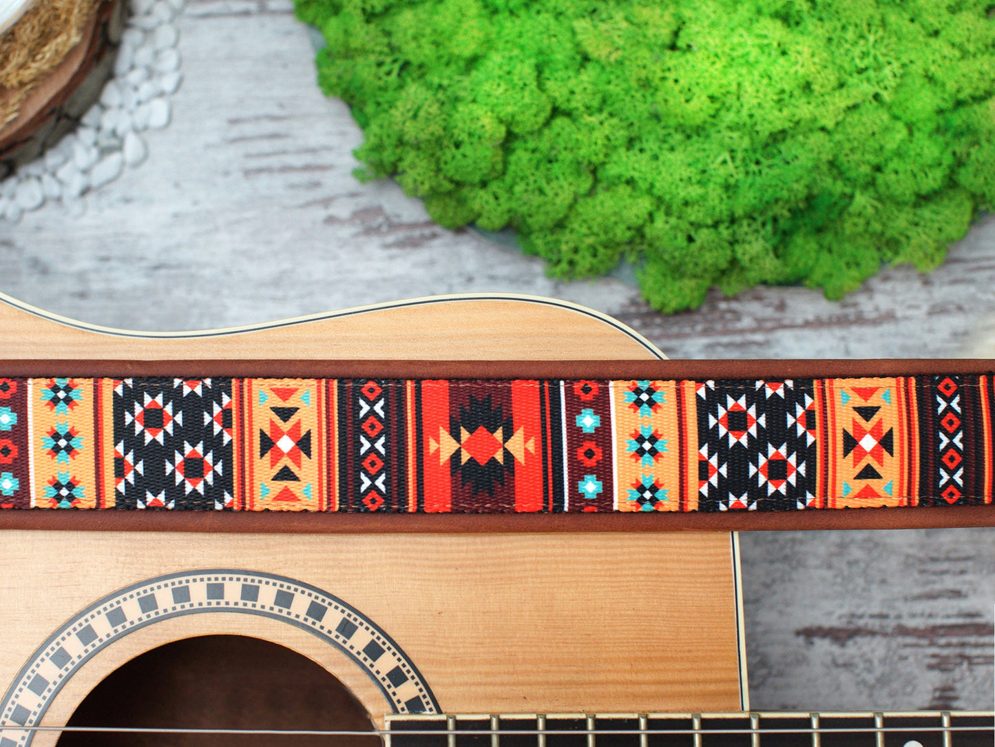 Pattern Guitar Strap with Leather Base, Personalized Guitar Strap, Custom Gifts for Him, Leather Guitar Strap, Guitar Lover Gift