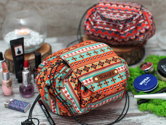 Tribal Cosmetic Bag, Personalized Makeup Bag, Travel Portable Cosmetic Bag, Personalized Gifts for Women, Cosmetic Organizer for Women