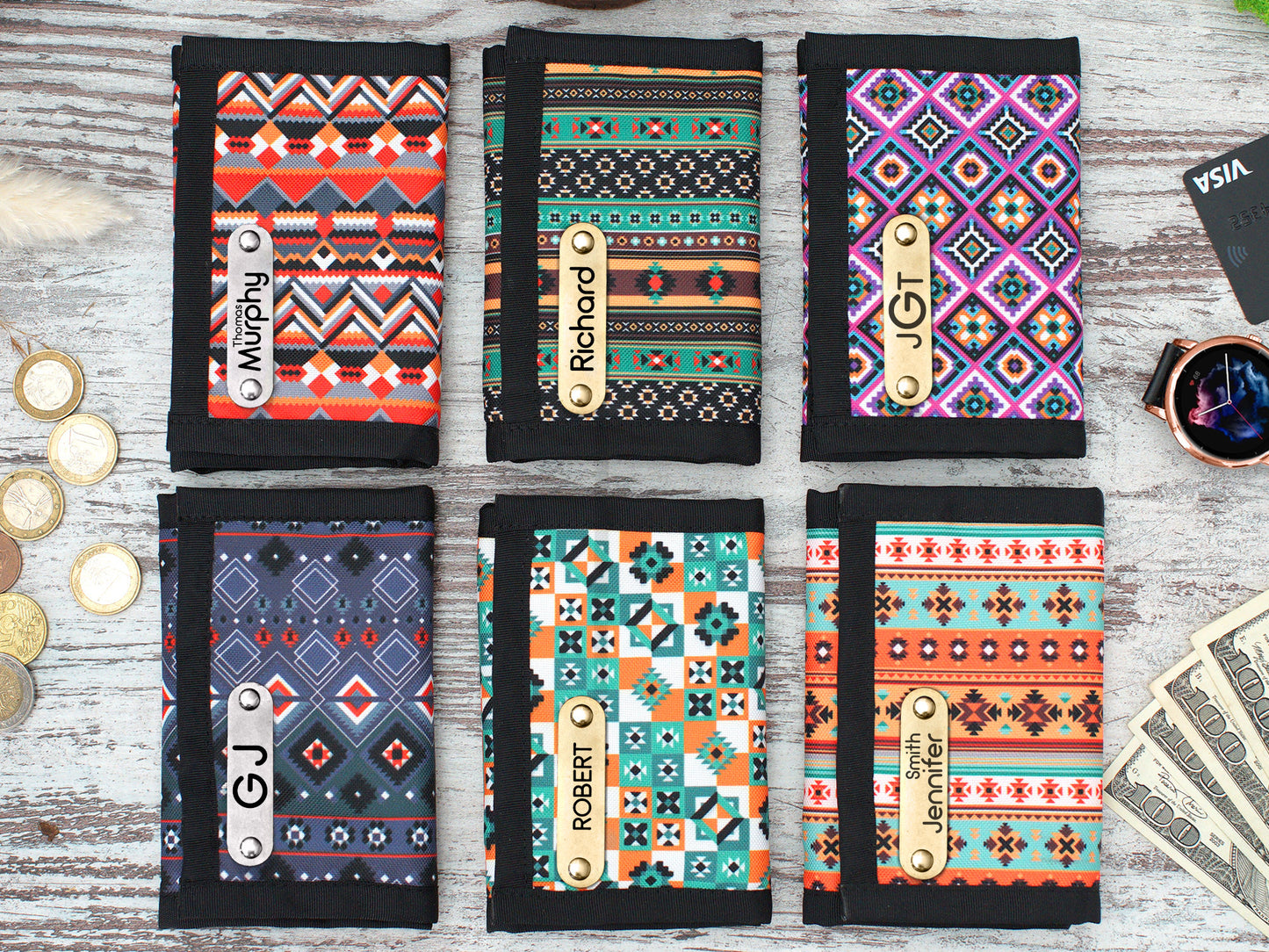Boho Pattern Wallet, Personalized Travel Wallet, Christmas Gifts for Her, Custom Wallet for Men, Tribal Aztec Wallet, Personalized Gifts