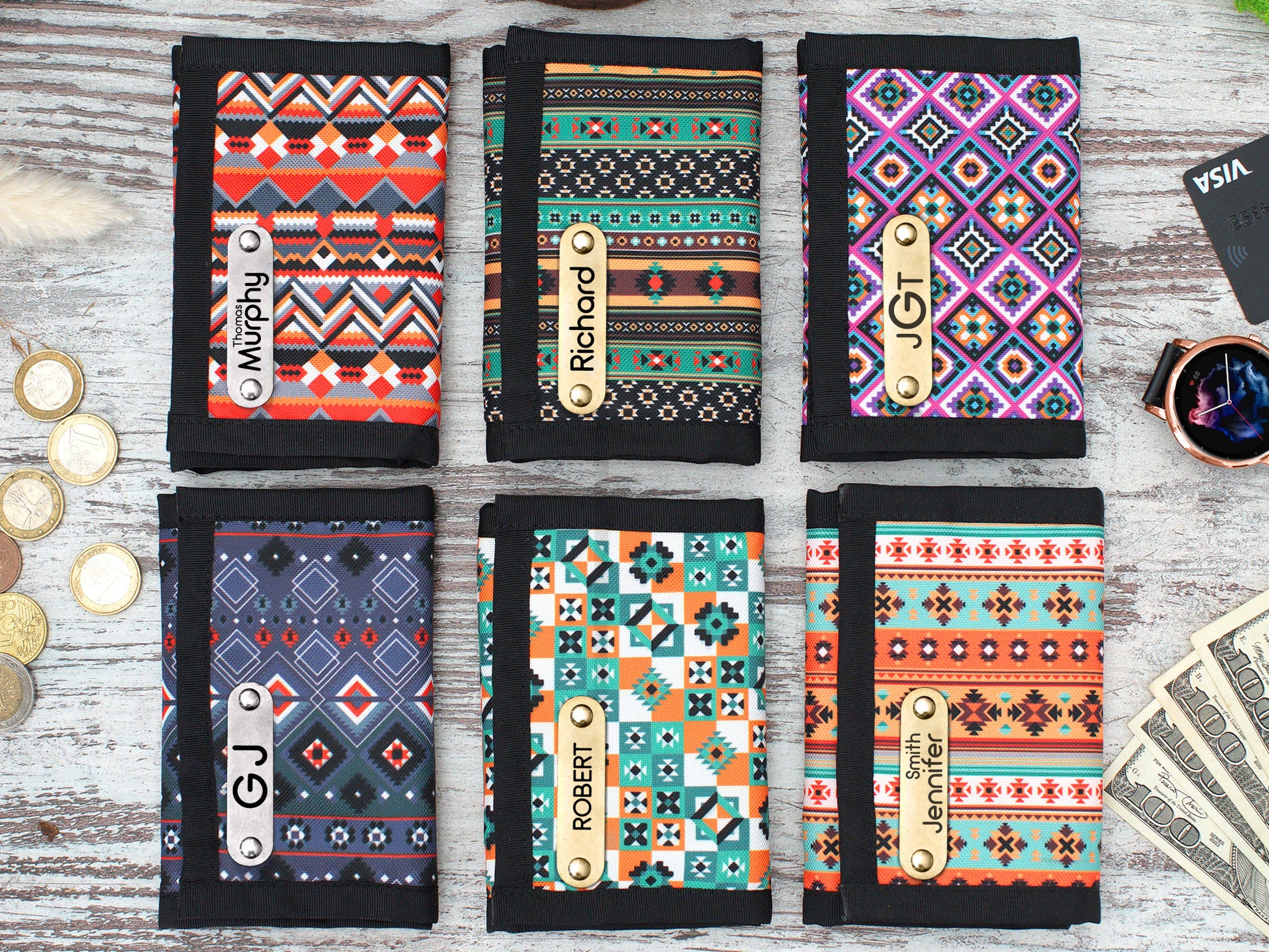 Boho Pattern Wallet, Personalized Travel Wallet, Christmas Gifts for Her, Custom Wallet for Men, Tribal Aztec Wallet, Personalized Gifts