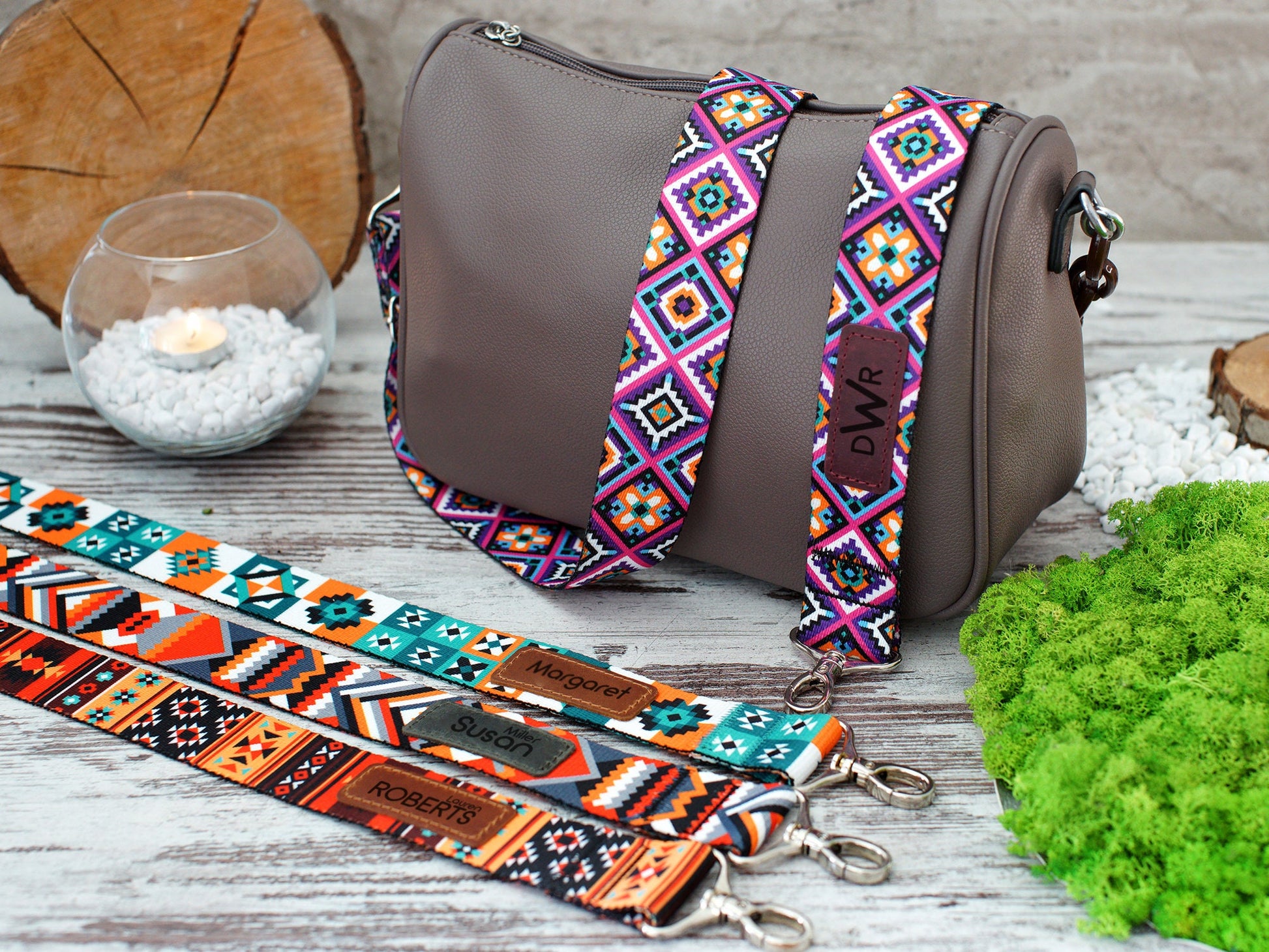 Personalized Bag Strap - 4 Different Pattern Available, Custom Shoulder Bag Strap, Engraved Crossbody Strap, Replacement Purse Strap Boho