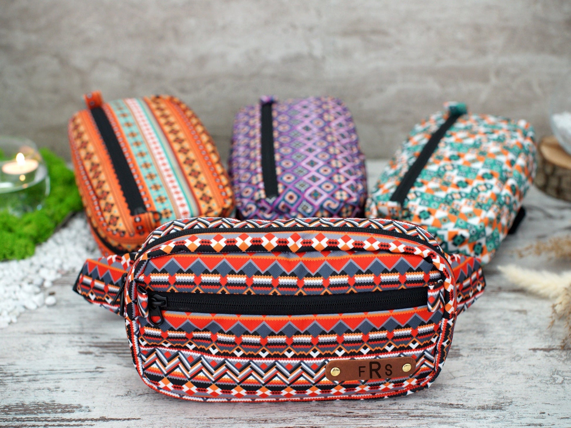 Personalized Fanny Pack, Southwest Small Crossbody Bag, Engraved Hip Bag for Women, Custom Belt Bag Aztec Boho Print, Adjustable Bum Bag