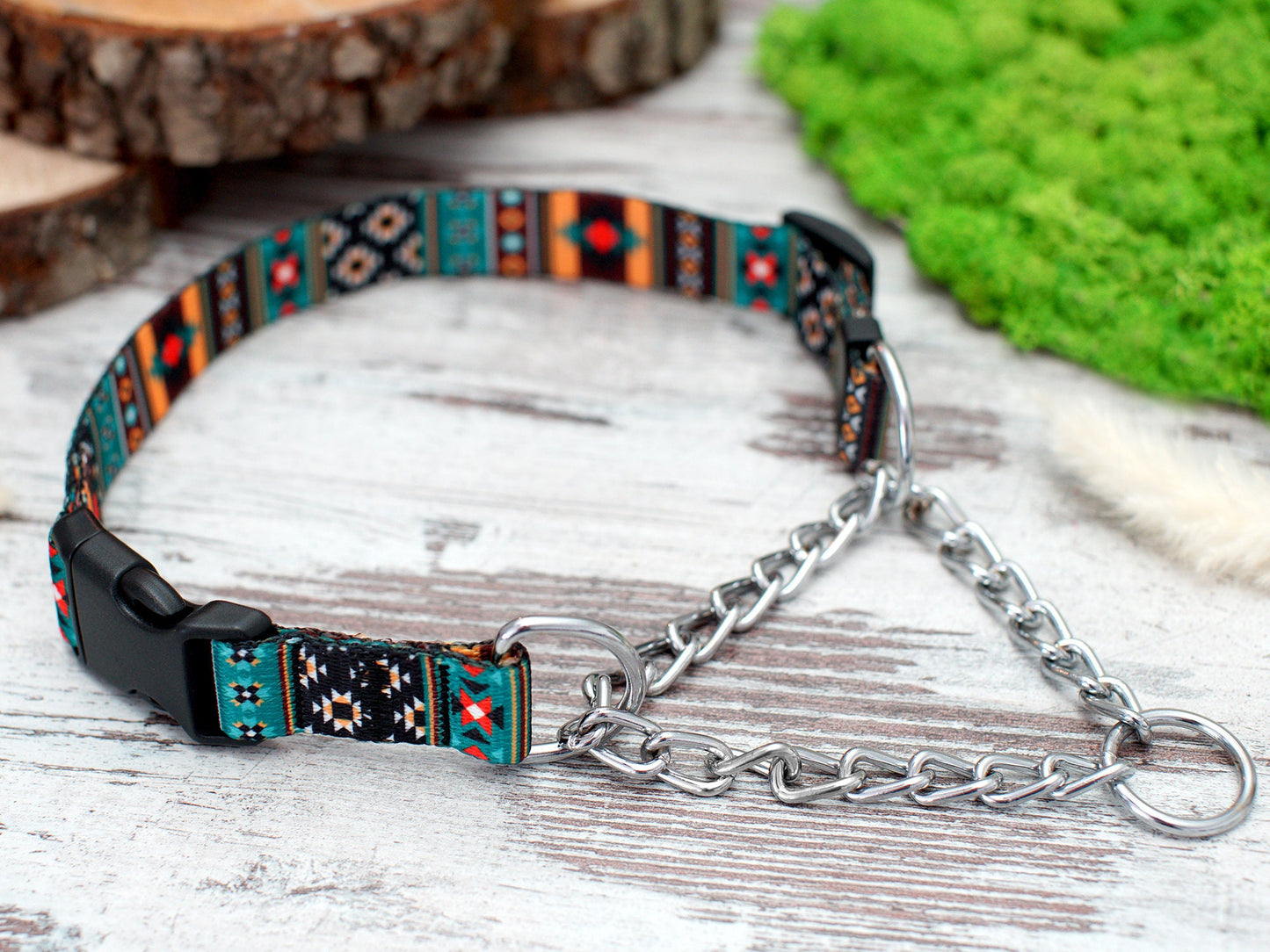Martingale Dog Collar with Chain, Engraved Dog Collar, Personalized Martingale Collar for Dog Lovers, Custom Boy Dog Collar Girl Monogrammed