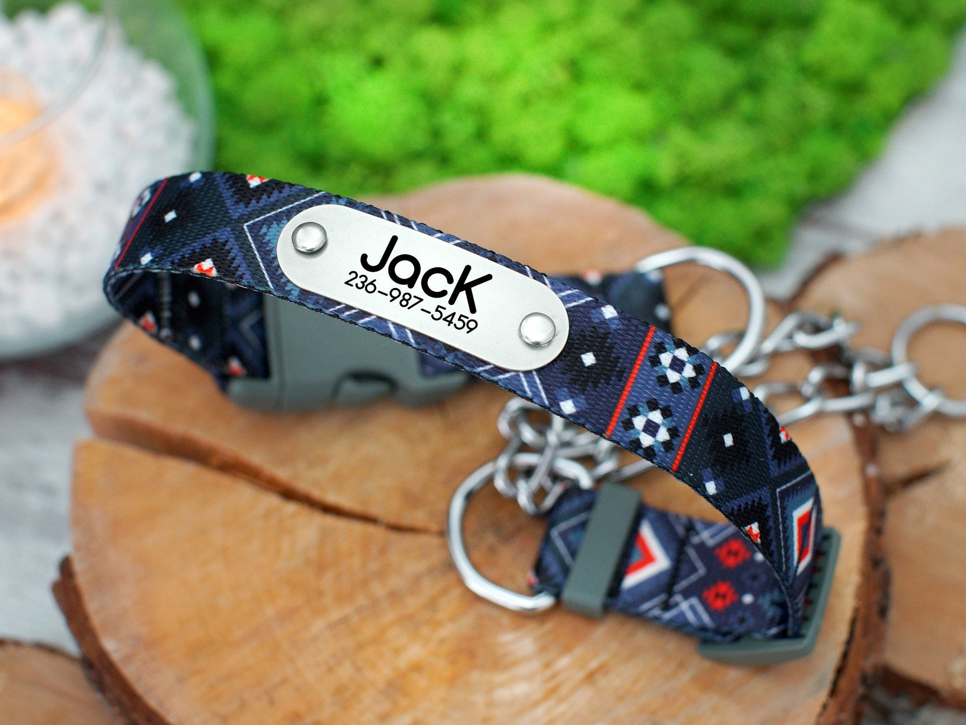 Martingale Dog Collar with Chain, Engraved Dog Collar, Personalized Martingale Collar for Dog Lovers, Custom Boy Dog Collar Girl Monogrammed