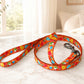 Colorful dog leash with a pattern on a light surface