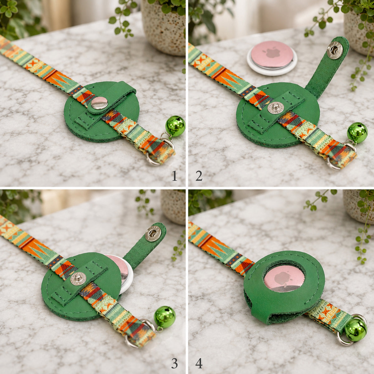 Artistic AirTag cat collar – adjustable fit and size reference