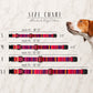 Size chart for handmade dog collars with a dog wearing a collar on a white background