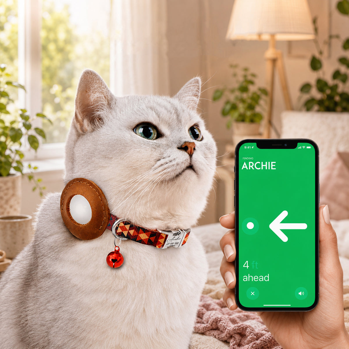 Personalized artistic AirTag cat collar – pattern close-up