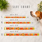 Dog collar size chart with a dog on a marble background