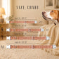 Size chart for dog collars with a dog lying on a couch in the background