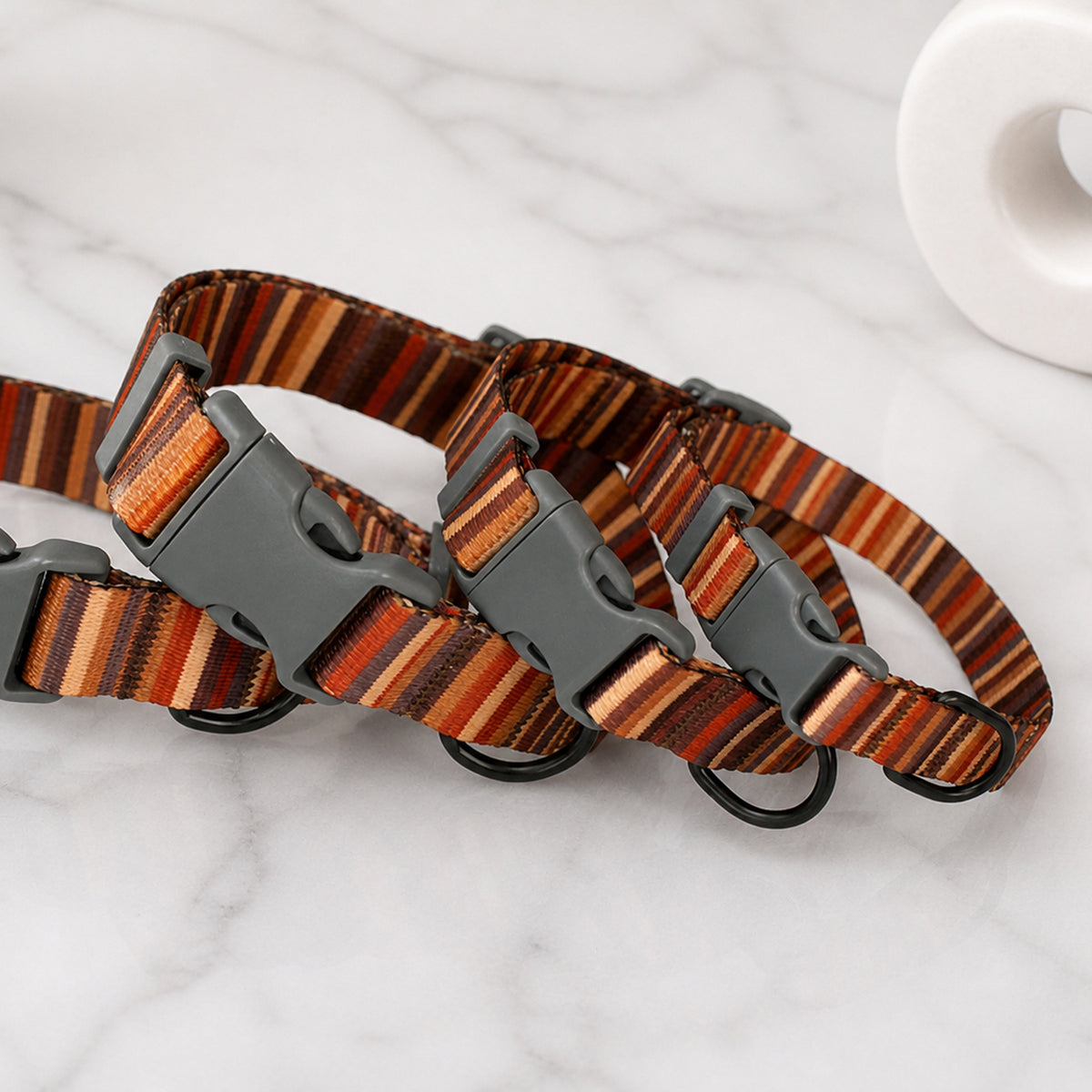 Nomad striped dog collar – adjustable fit and size reference