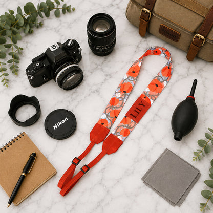 Artisan Explorer leather and nylon camera strap – engraved insert close-up