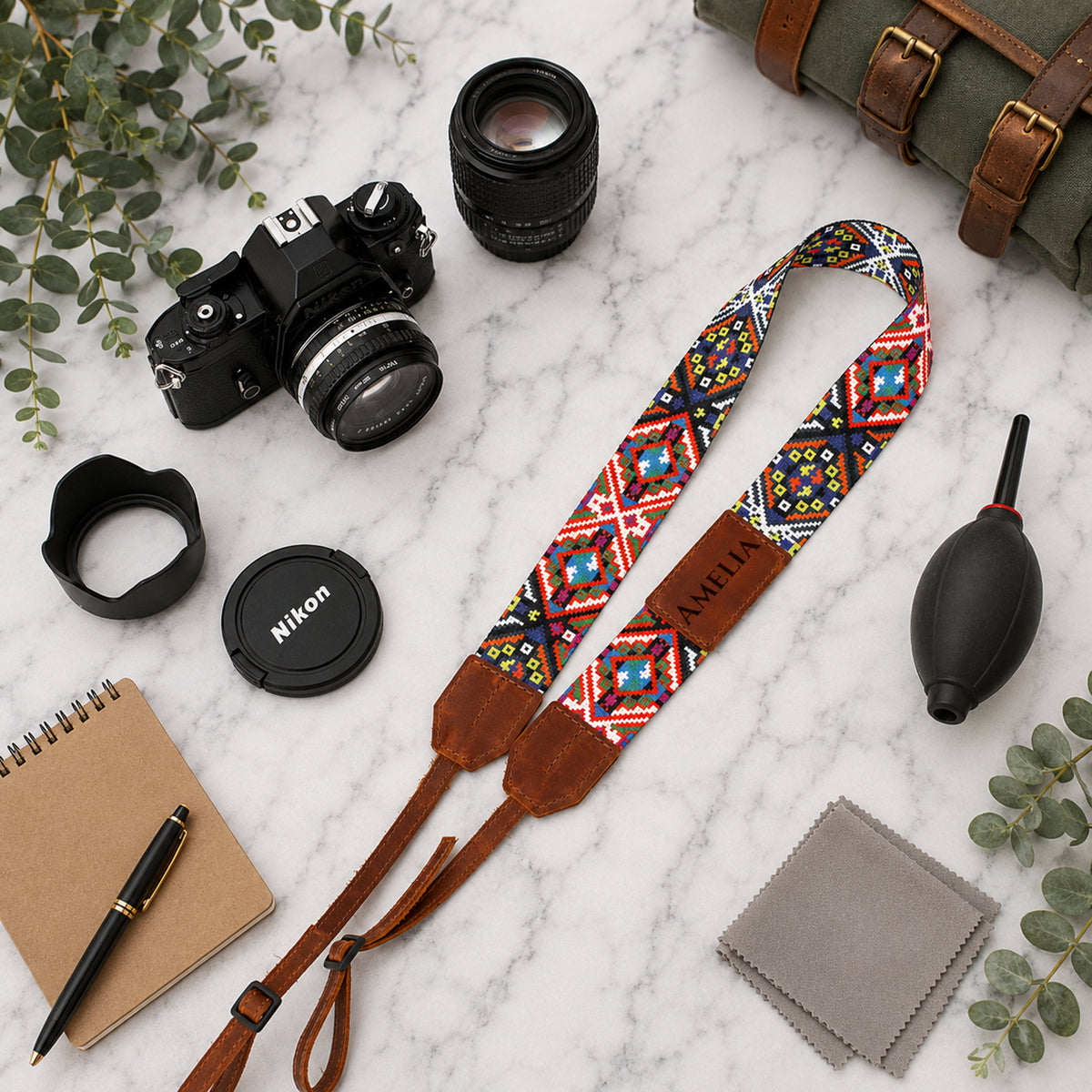 Personalized nylon camera strap – pattern variant #5 detail