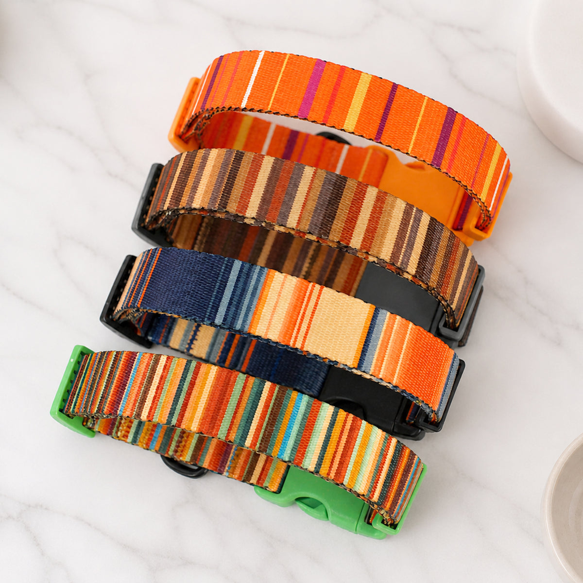 Nomad striped dog collar – custom engraved ID plate front view