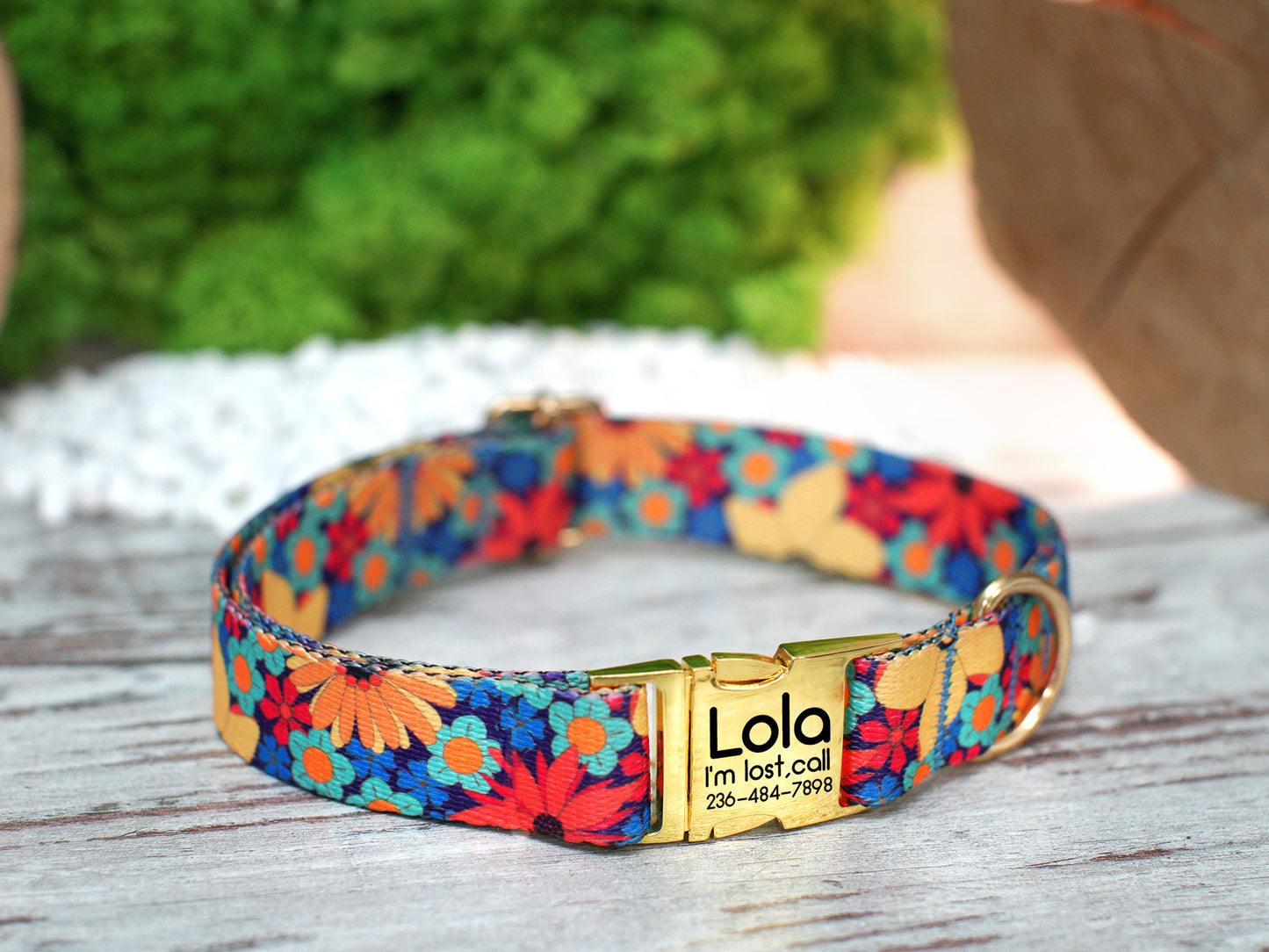 Floral Dog Collar with Metal Buckle