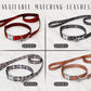 Four different styles of matching dog collars and leashes on a light background.