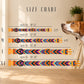 Dog collar size chart with a dog looking at the chart