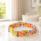 Sweet Treats dog collar – custom engraved buckle close-up on marble surface
