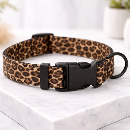 Personalized ID dog collar – animal print texture and material close-up