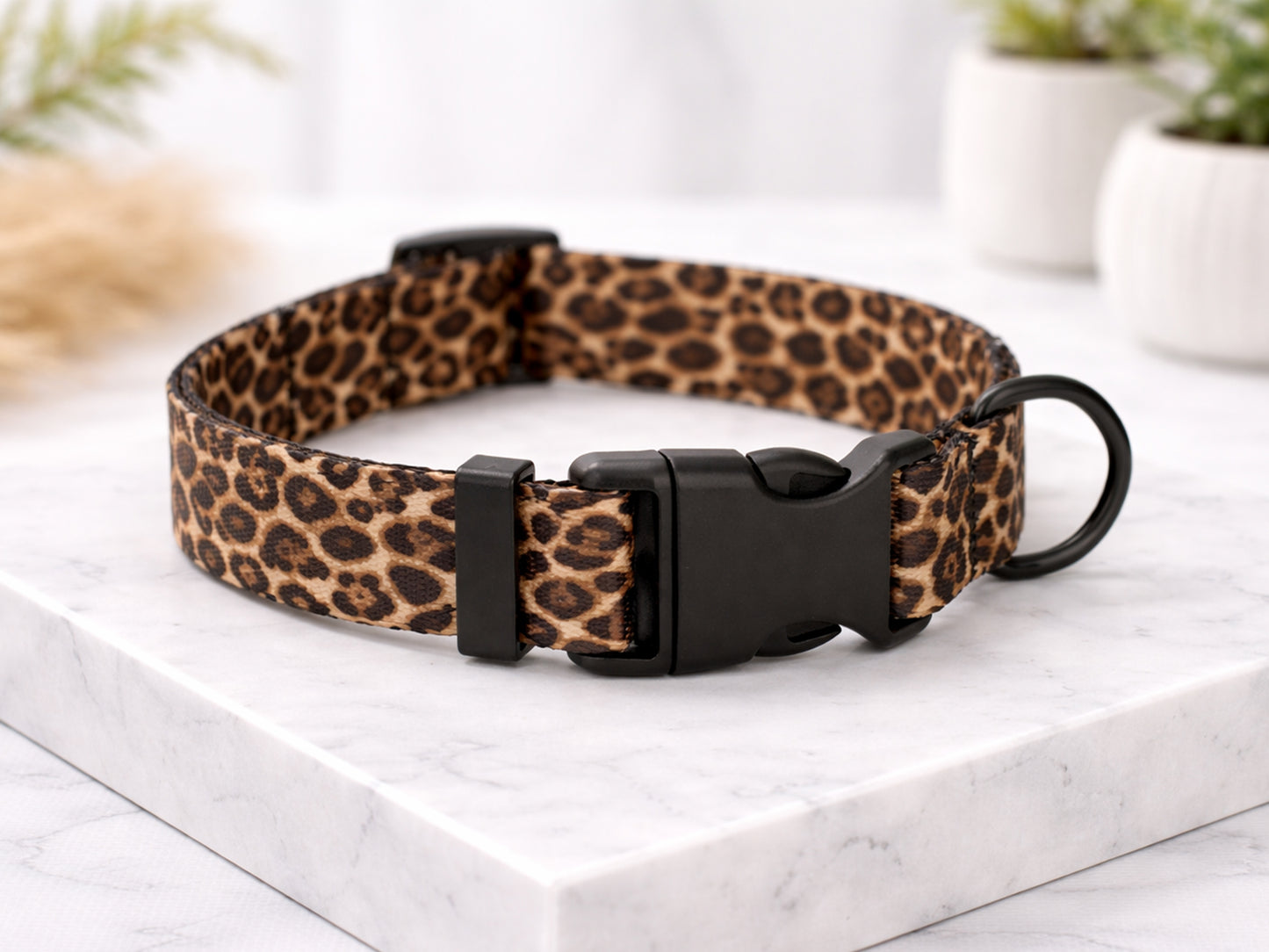 Animal Print Dog Collar with Personalized ID Name Plate