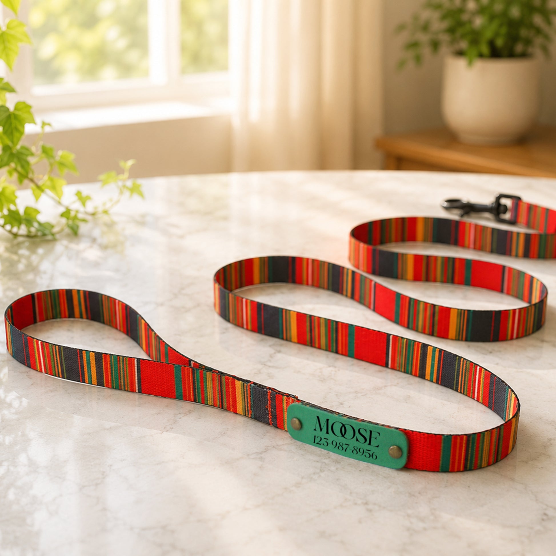 Nature's Palette dog leash – handle and stitching close-up