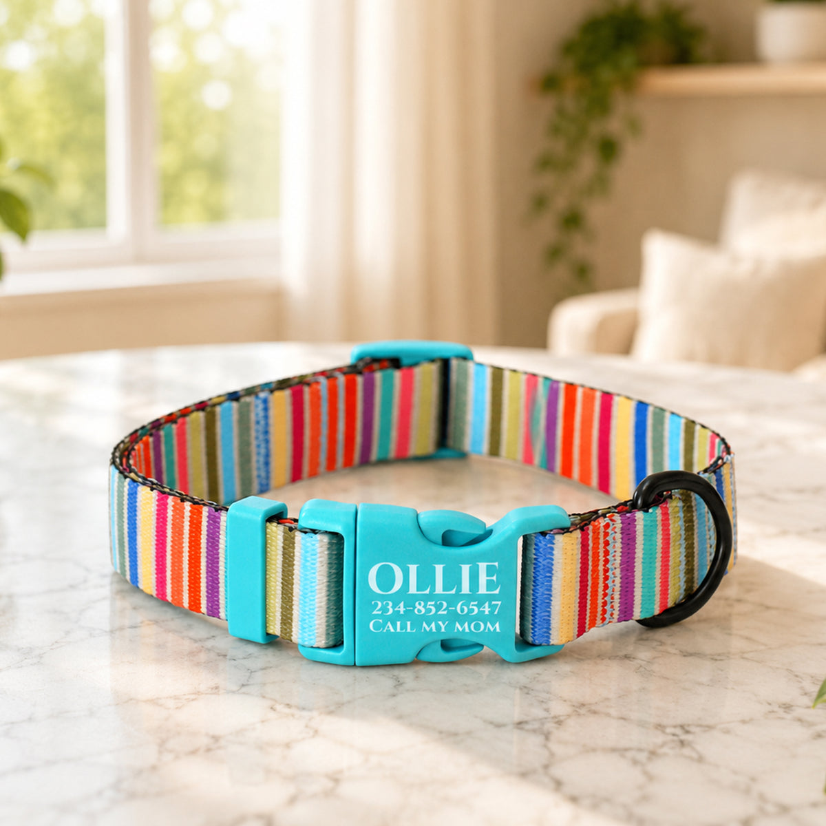 Personalized dog collar with nature-inspired print – side view