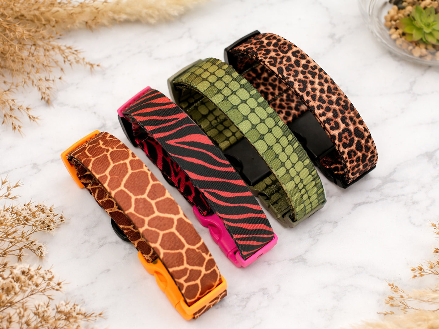 Animal Print Dog Collar with Personalized ID Name Plate