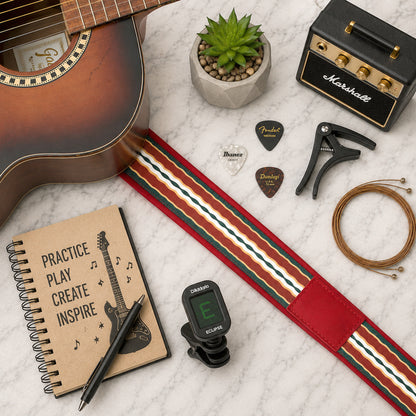 Personalized 'Vibrant Echo' Padded Guitar Strap – 7 Custom Artisan Patterns & Engraved Leather Ends