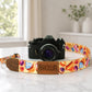Sweet Treats camera strap – leather ends and nylon strap detail