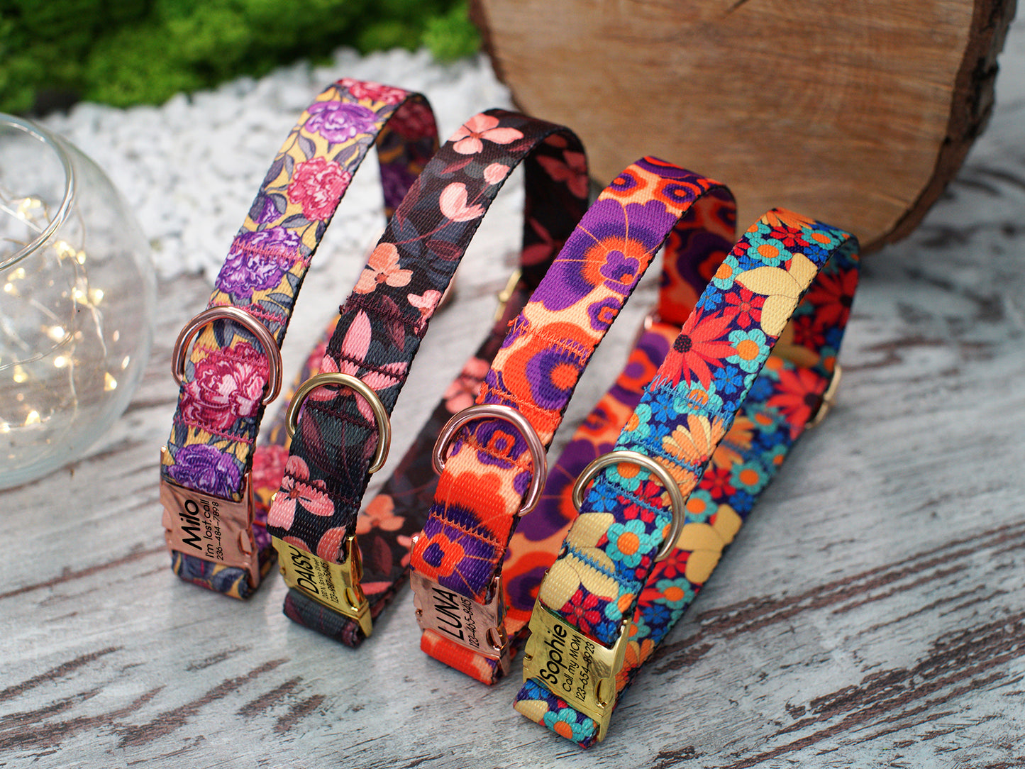 Floral Dog Collar with Metal Buckle