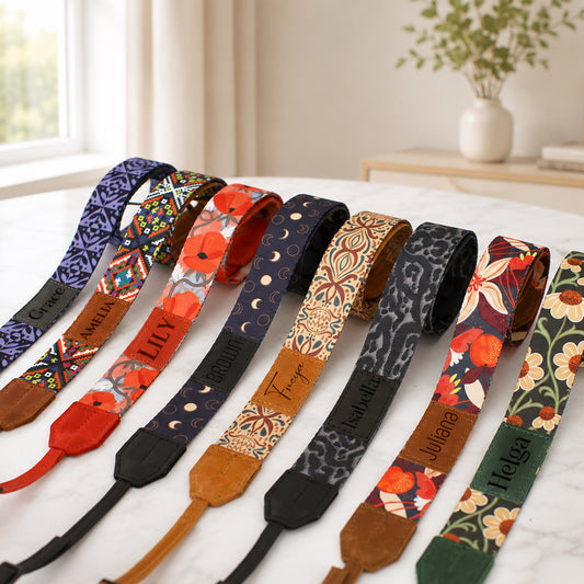 Personalized Artisan Explorer camera strap – custom pattern, main product photo