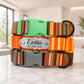 Set of Nomad striped dog collars with custom engraved ID plates
