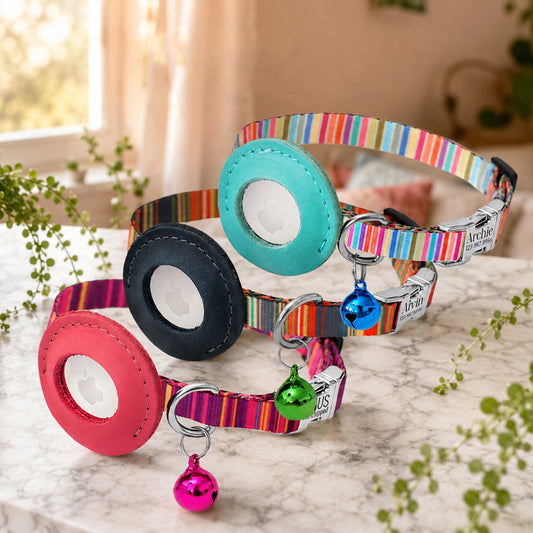 Personalized artistic AirTag cat collar – integrated GPS safety, main product photo