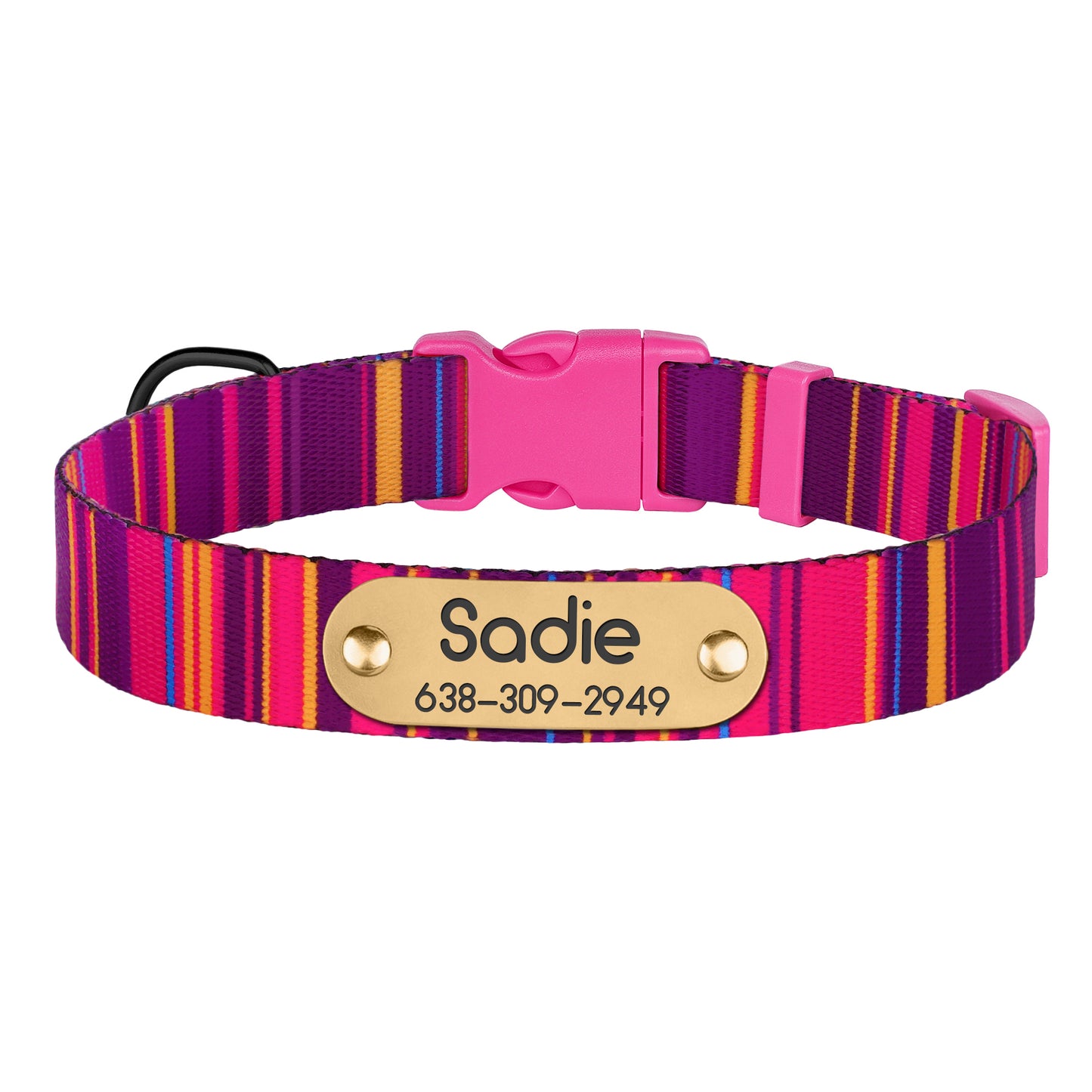 Striped Dog Collar with ID Tag