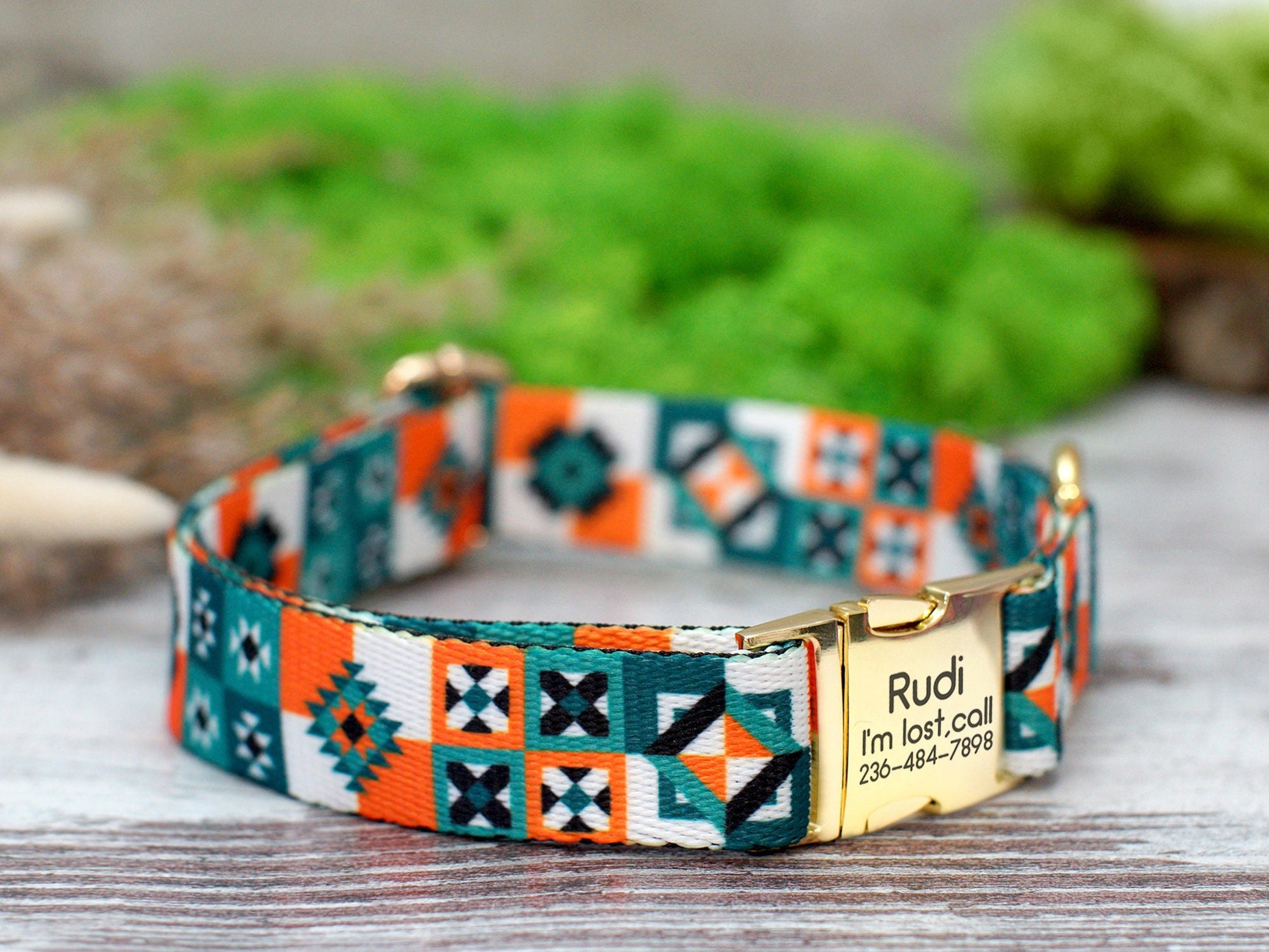 Personalized Dog Collar Pattern, Aztec Dog Collar Engraved, Southwest Print Dog Collar, Designer Dog Collars for Small Medium Large Dogs