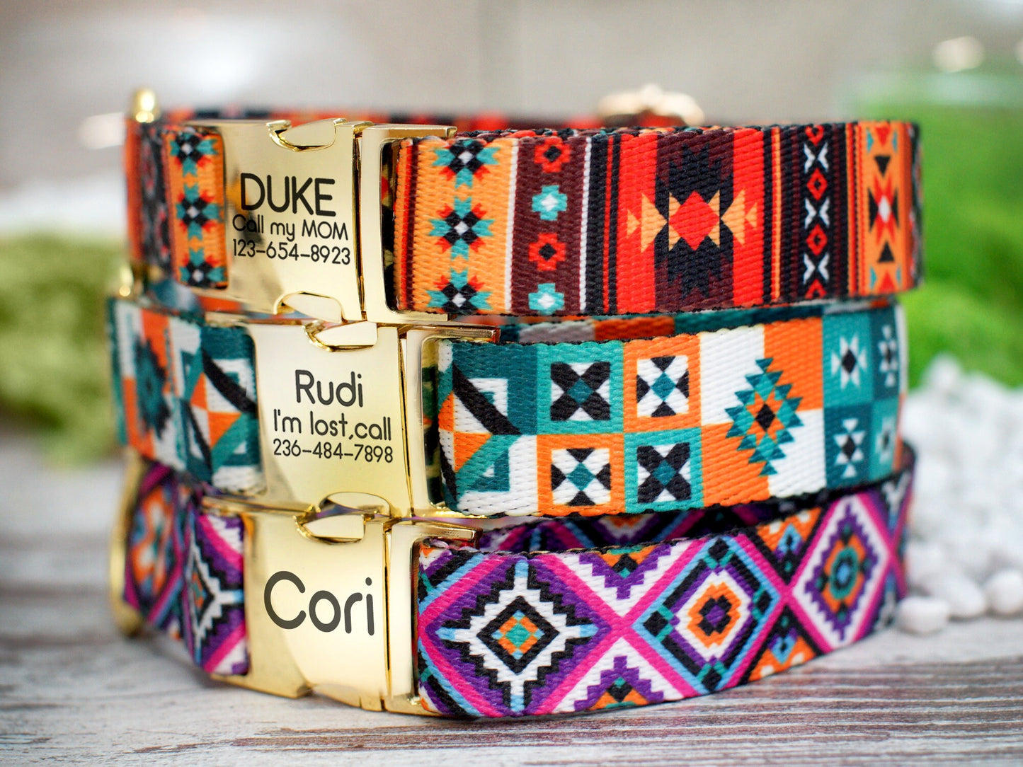 Tribal Dog Collar Personalized, Aztec Pattern Dog Collar with Engraved Metal Buckle, Geometric Dog Collar, Pet Collars for Small Large Dogs