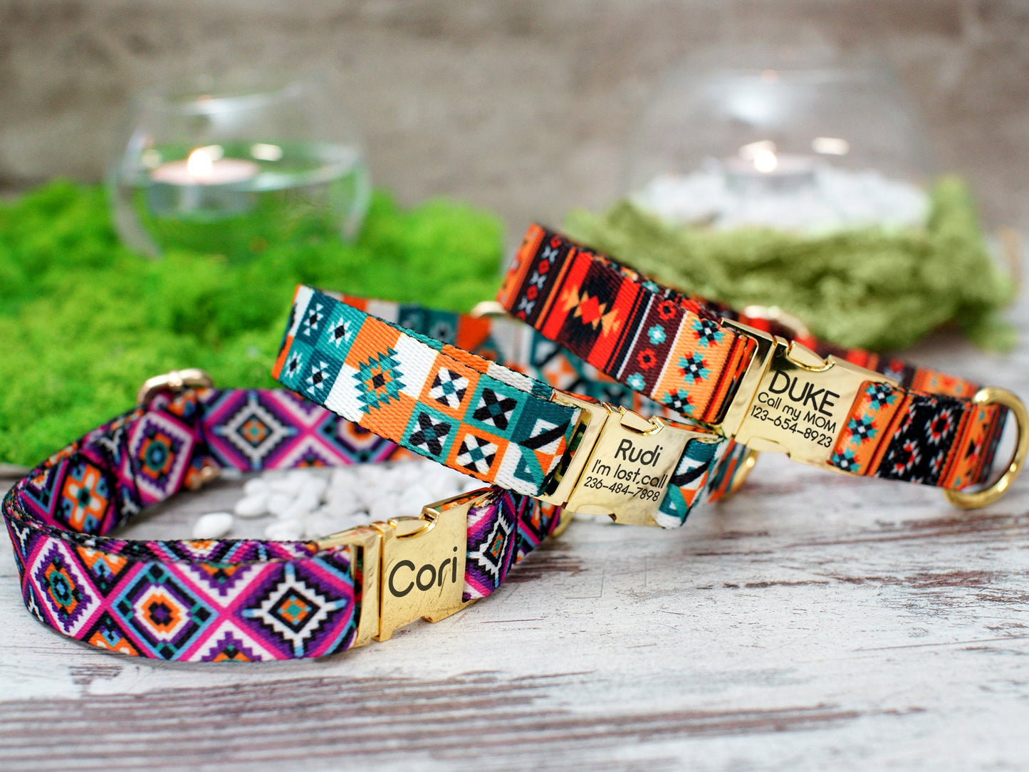 Tribal Dog Collar Personalized, Aztec Pattern Dog Collar with Engraved Metal Buckle, Geometric Dog Collar, Pet Collars for Small Large Dogs