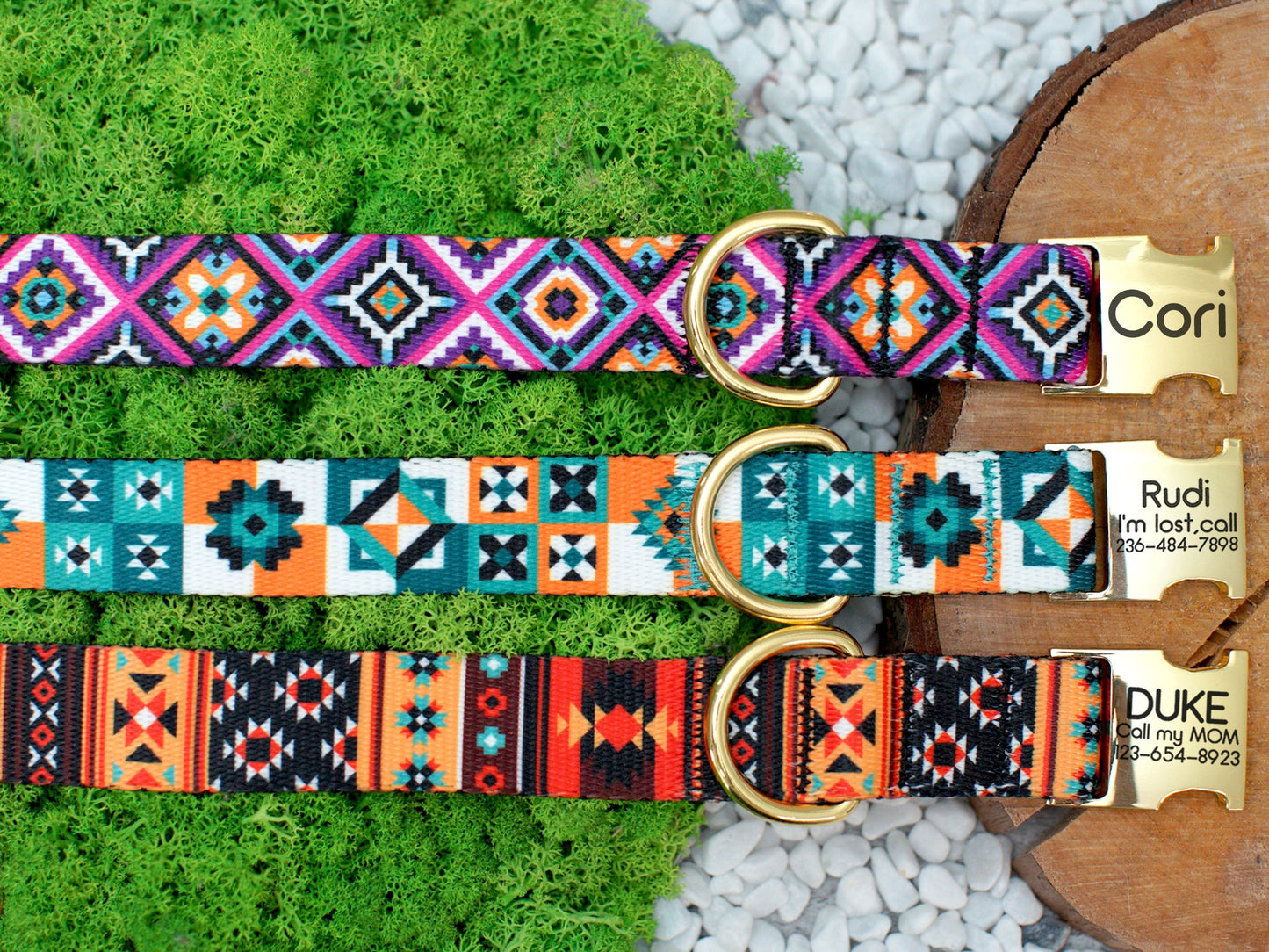 Tribal Dog Collar Personalized, Aztec Pattern Dog Collar with Engraved Metal Buckle, Geometric Dog Collar, Pet Collars for Small Large Dogs