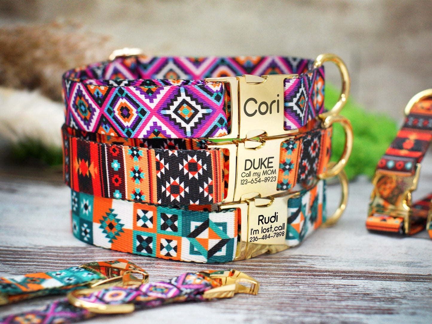 Personalized Dog Collar Pattern, Aztec Dog Collar Engraved, Southwest Print Dog Collar, Designer Dog Collars for Small Medium Large Dogs