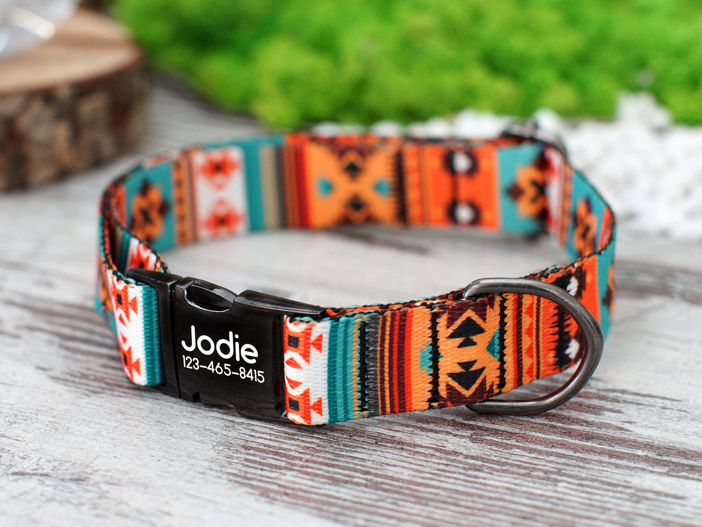 Southwest Dog Collar with Engraved Metal Buckle, Geometric Pattern Dog Collars, Aztec Tribal Pet Collars for Small Medium Large Dogs Puppy,