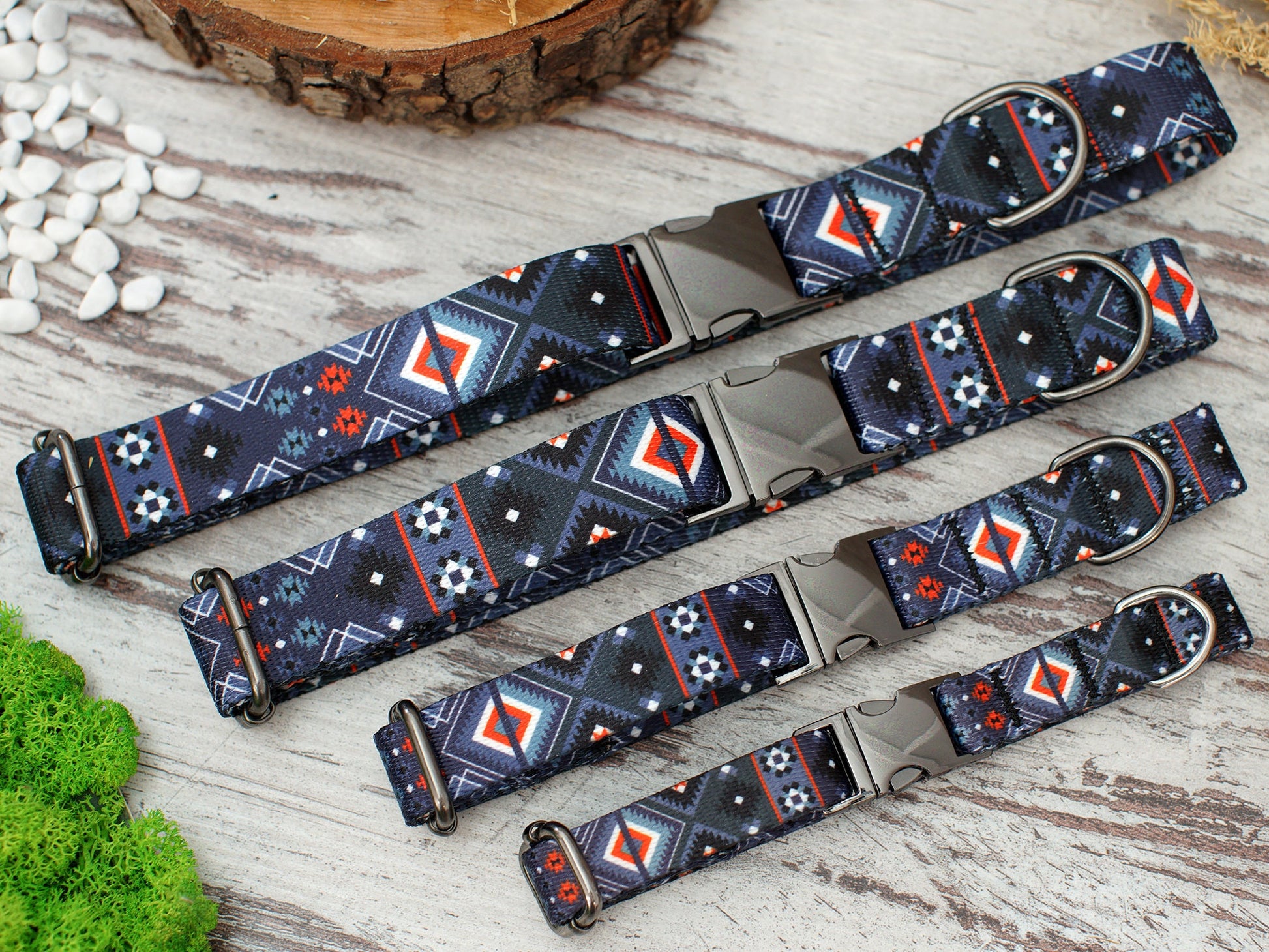 Southwest Dog Collar with Engraved Metal Buckle, Geometric Pattern Dog Collars, Aztec Tribal Pet Collars for Small Medium Large Dogs Puppy,